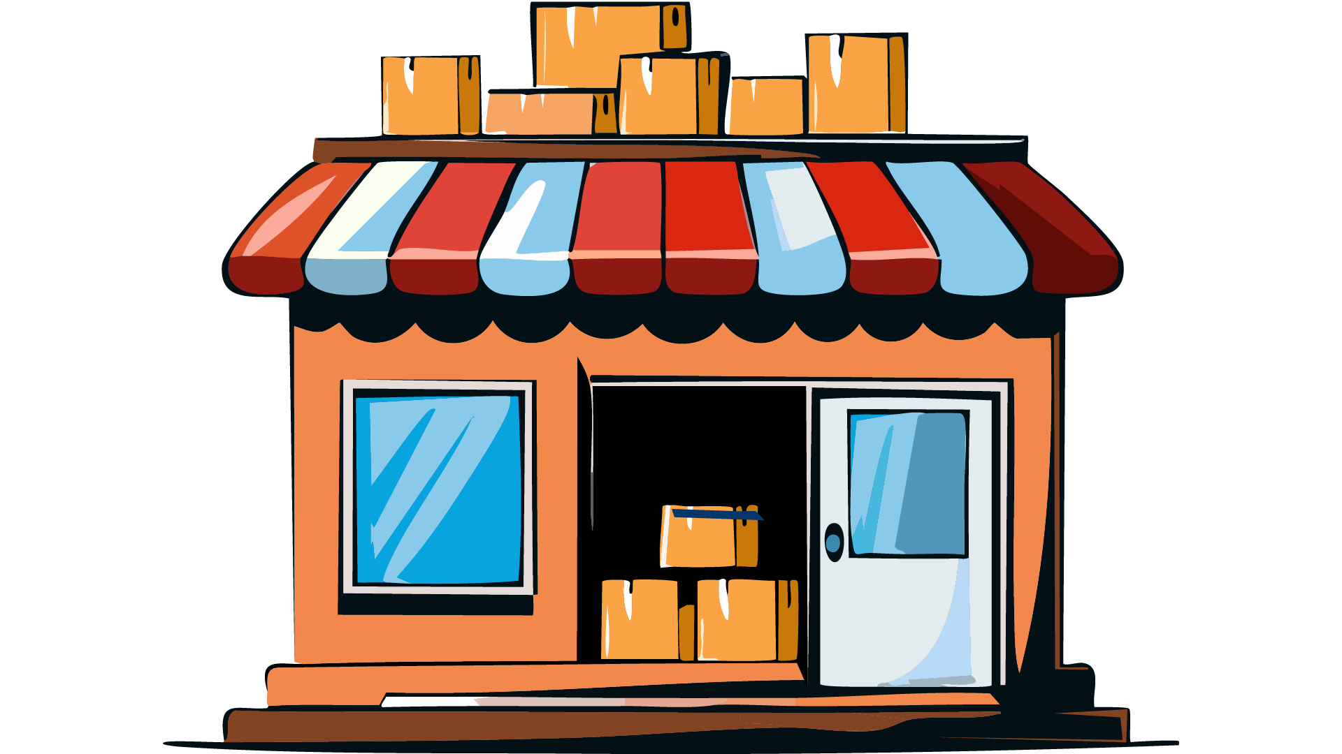 boutique qui déborde de carton